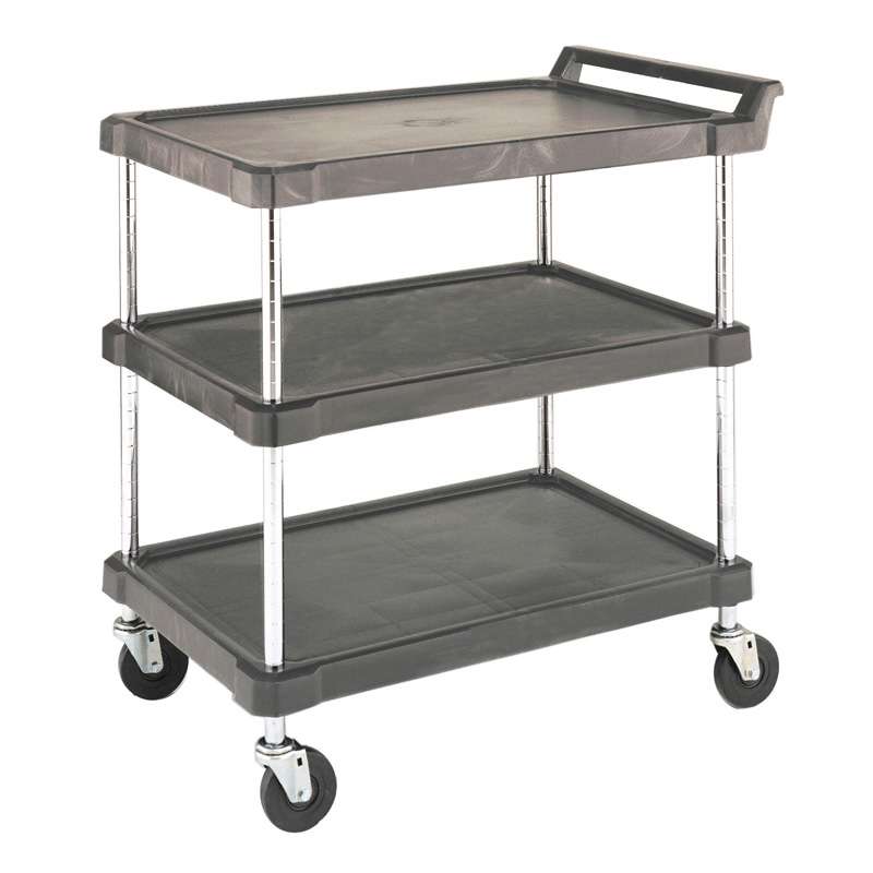 Utility Cart with 3 Gray Polyethylene Shelves and Casters, 18" D x 28" L x 33-1/4" H