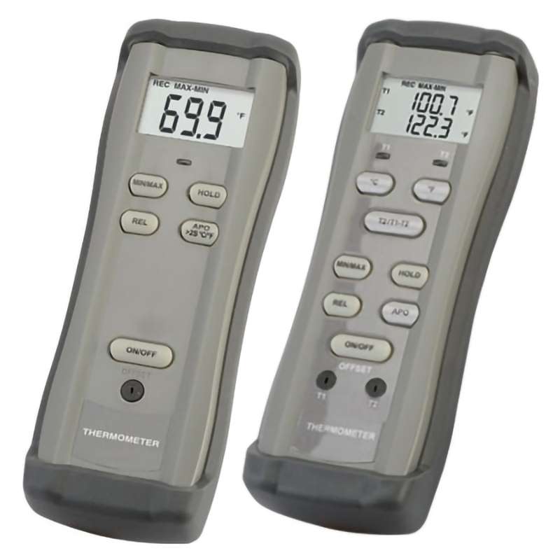 Handheld Thermometer, High Accuracy, K-type, 9 V, Miniature Connector, 2-CH, +/- (0.1 % rdg + 0.5  C), -200  C, 1372  C