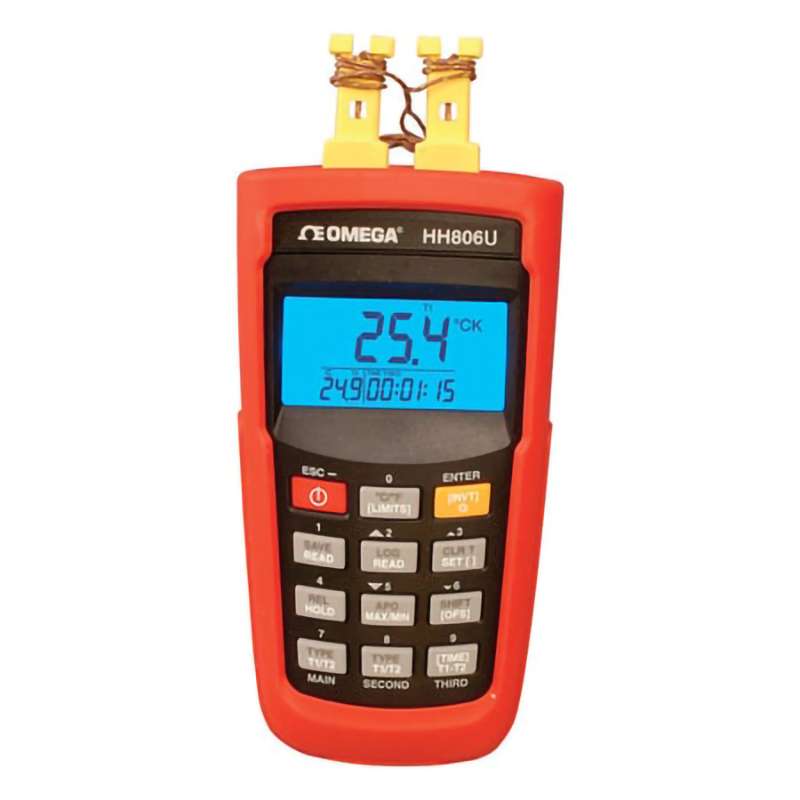Data Logger, High Accuracy, Temperature, K, J, T, E, R, S, N, 16k Max Samples, 4-1/2 Digit LCD, 6 V (4 AAA) Battery, USB, HH806 Series
