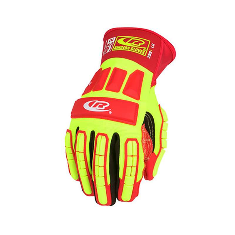 Gloves, HPPE, Kevlar, LG, Hi-Vis Green/Red, 5 per bag