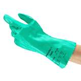 Gloves, 12 in Reinforced Nitrile, Gauntlet Cuff, Interlock Knit Cotton Lined, XL, Green, 12 pair per dozen redirect to product page
