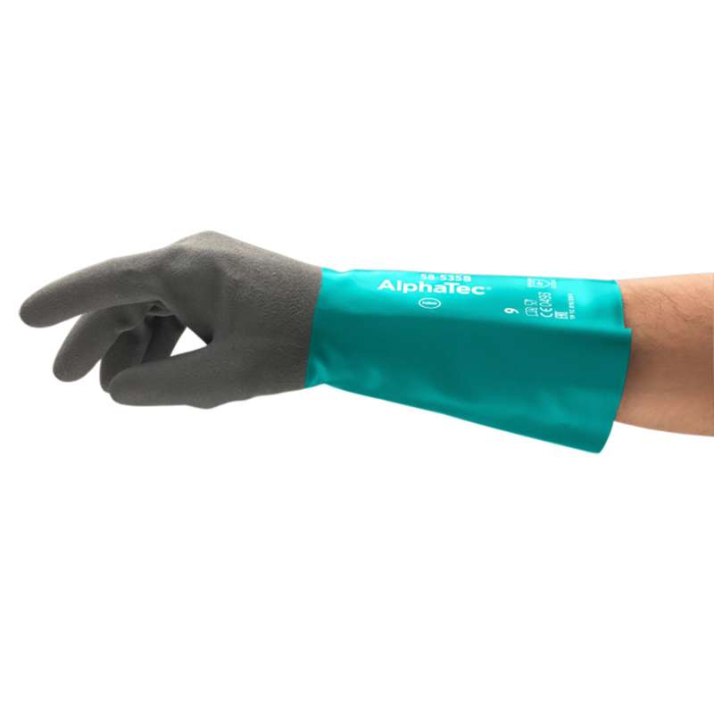 Chemical Resistant Glove, Nitrile, Acrylic Lined, 2X, Sea Green/Gray, 6 pair per bag