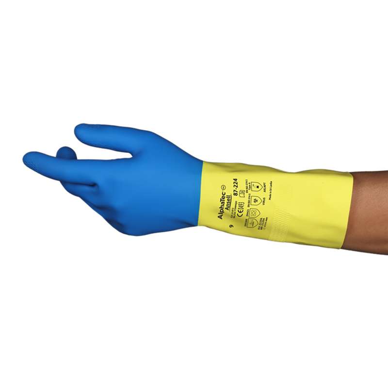 Neoprene Gloves, Cotton Flock Lined, MD, Yellow/Blue, 12 pair per dozen