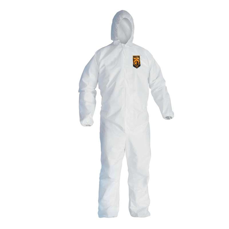 Coverall, Disposable, Particulate and Splash Protection, Zipper Front/Hooded, LG, White, White, 25 per case