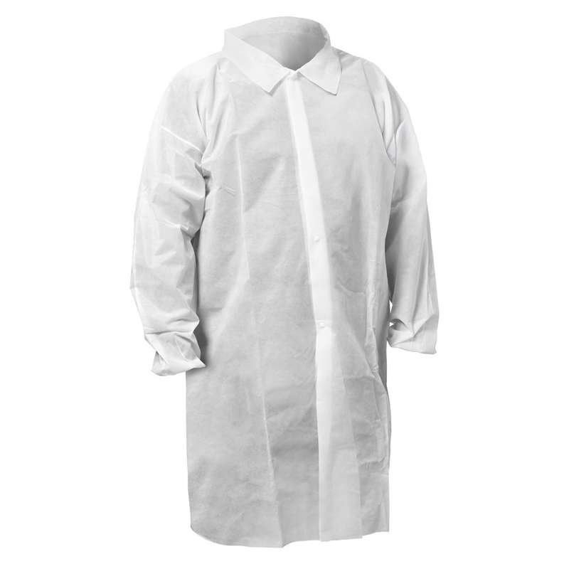 Lab Coat, Polypropylene Spunbond, Size XL, White, 50 per case