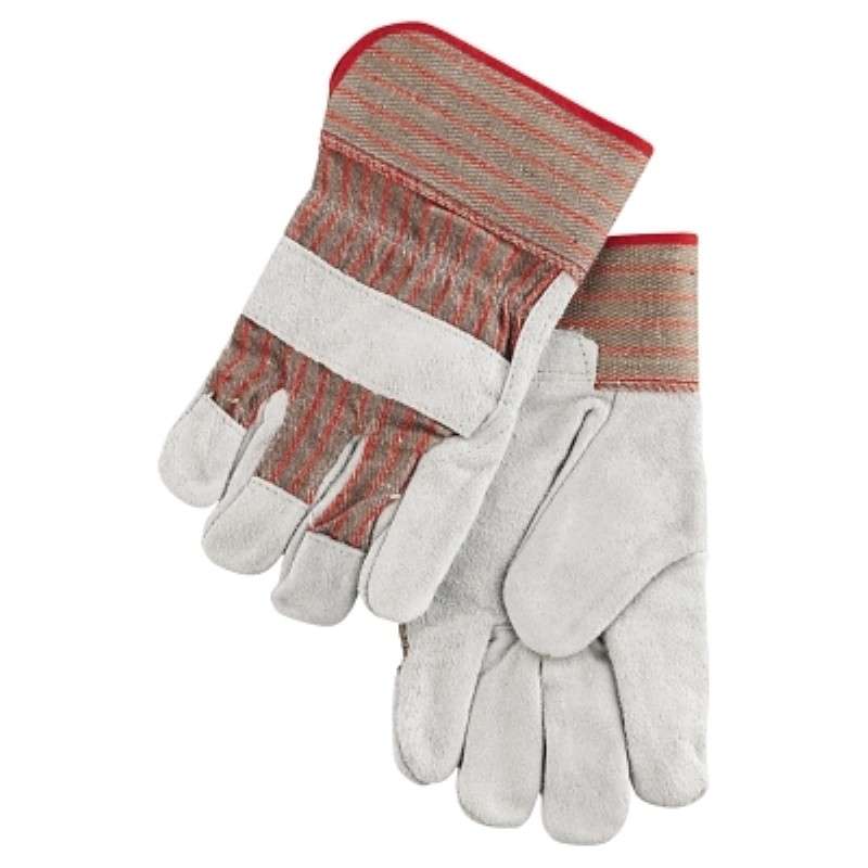 Work Gloves, Industrial, C Grade Shoulder Leather, Cotton, Red/Gray Stripes, X-Large