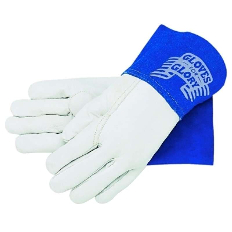 Welding Work Gloves, Blue Beast, Premium Leather, 4.5" Cuff, Blue/White, X-Large