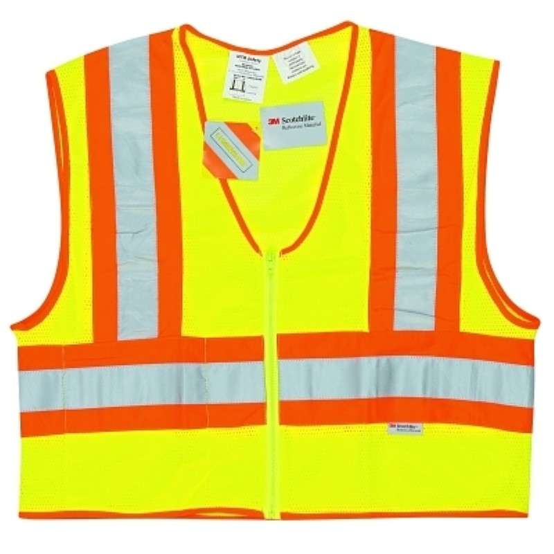 Safety Vest, Limited Flammability, Polyester, Fluorescent Lime, Zipper, Large