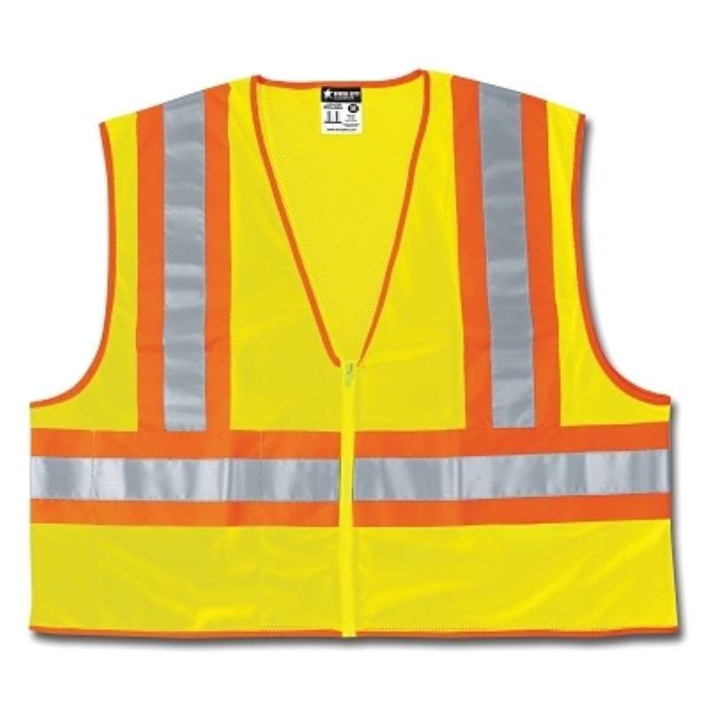 Safety Vest, Limited Flammability, Polyester, Fluorescent Lime, Zipper, X-Large