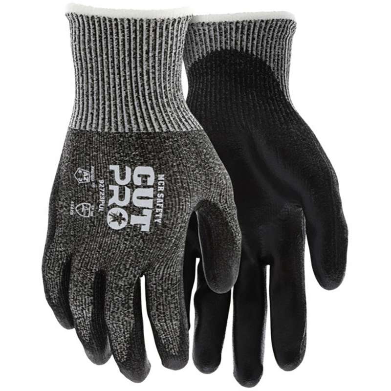 Safety Gloves, PU Coated, 13-Gauge, Salt-and-Pepper/Black, Medium, CutPro Series