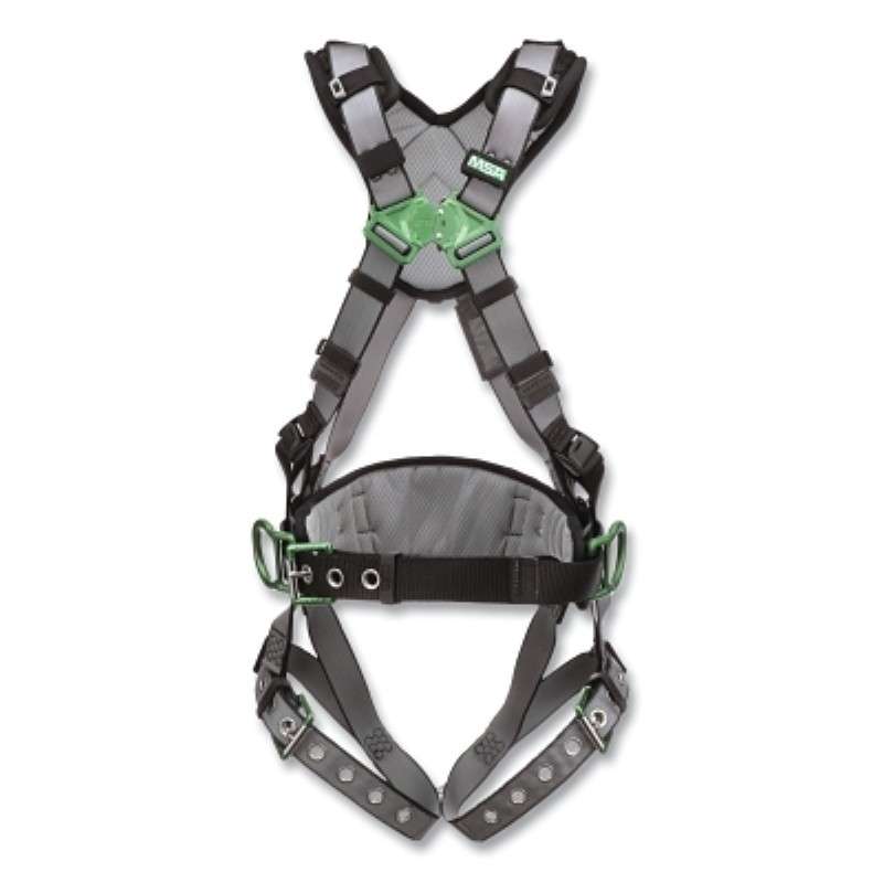 Safety Harness, V-Fit, F/B, Construction, Back/Hips D-Rings, Tongue Buckle Leg Straps, XL