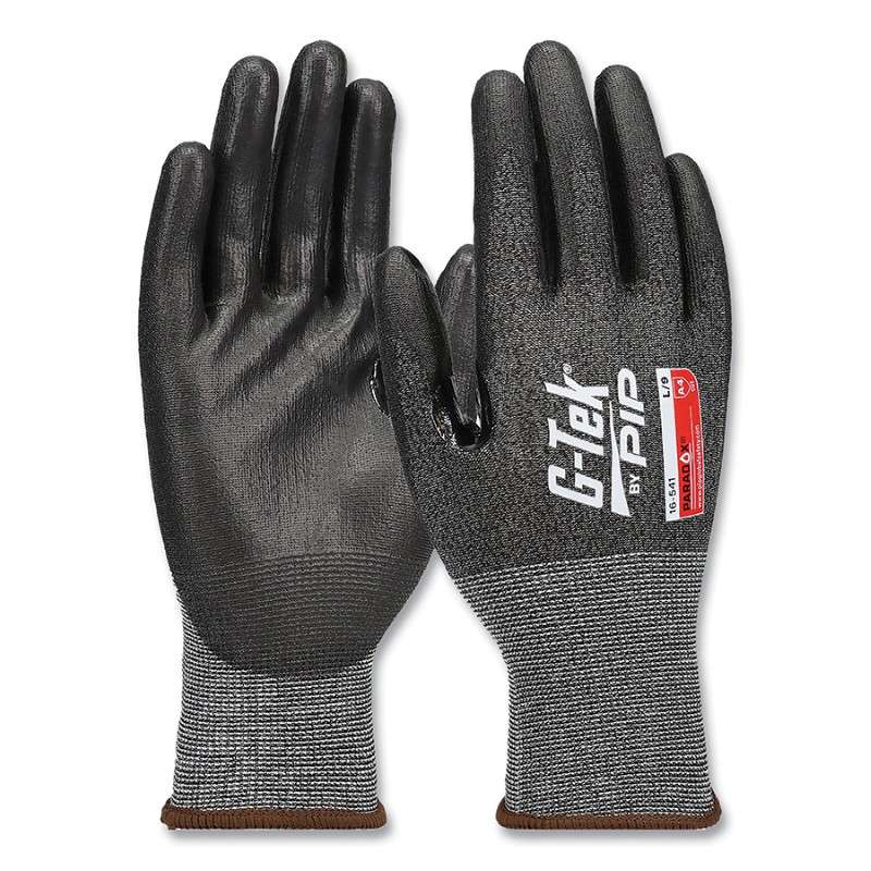 Gloves, A4 Polykor Polyurethane Coated Flat Grip Palm and Fingers, 21 ga, Large, 10 pair per box