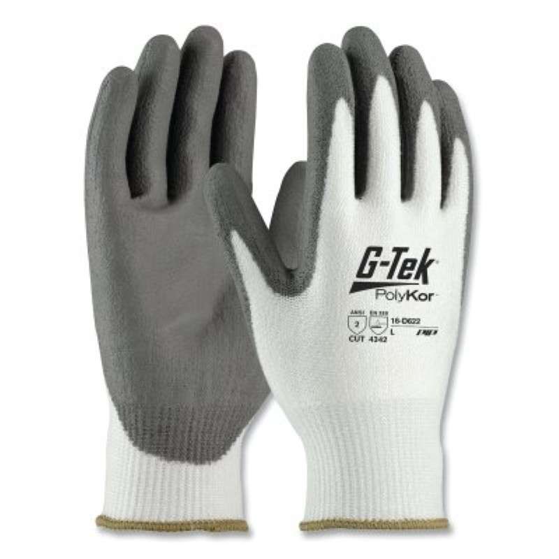 Gloves, A4 Polykor Polyurethane Coated Flat Grip Palm and Fingers, 21 ga, Medium, Gray, 10 pair per box
