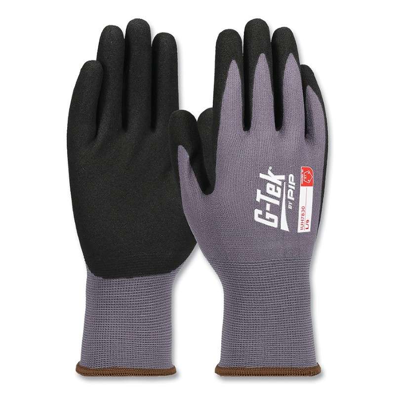 Gloves, Seamless Knit Nylon, Nitrile Coated Palm and Fingers, Large, Pair