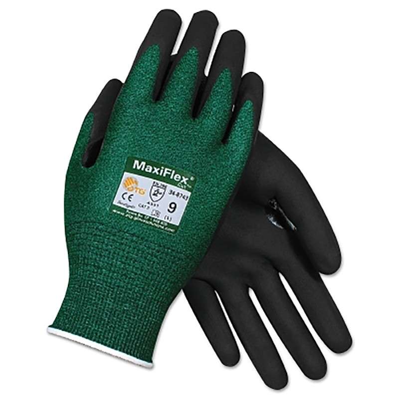 Seamless Knit A2 Engineered Yarn Glove with Premium Nitrile Coated MicroFoam Grip on Palm & Fingers, Touchscreen, Green, XSmall, 12 pair per dozen
