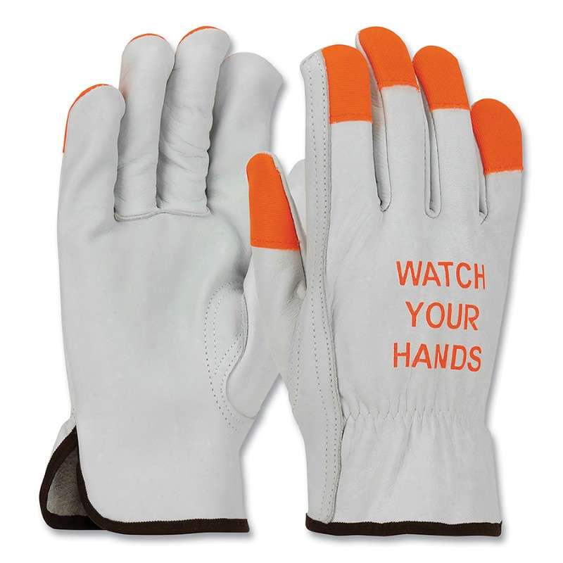 Glove, Cowhide Leather Drivers With Hi-Vis Fingertips, 12 pair per dozen