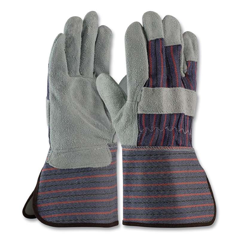 Gloves, Copper Series Blue/ Black/Red Stripe, Split Cowhide Fabric Back, Large, 12 pair per dozen