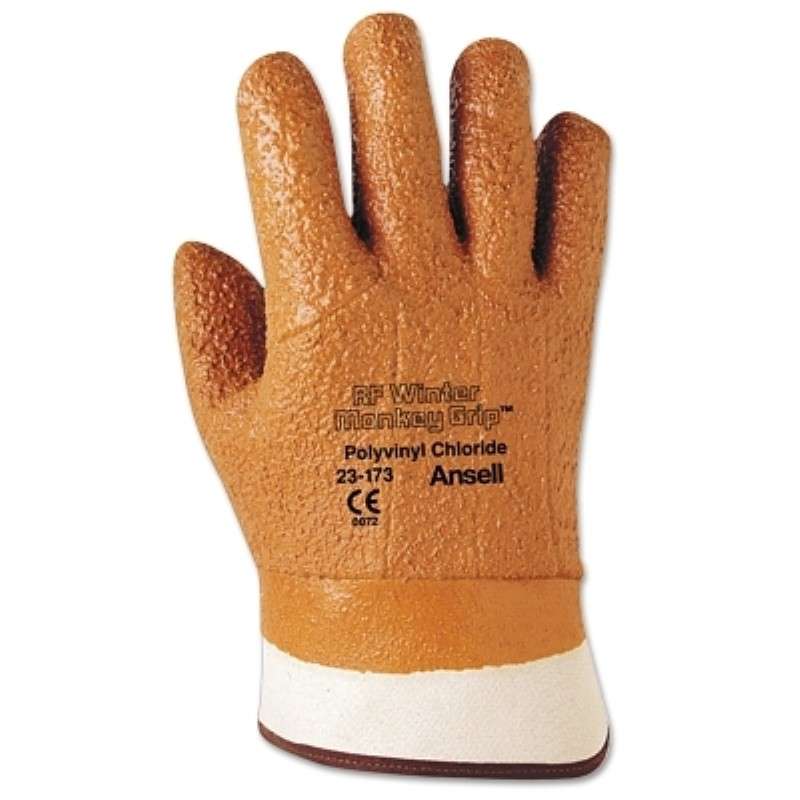 Gloves, Cotton, PVC Coating, Textured Grip, Safety Cuff, Orange, X-Large