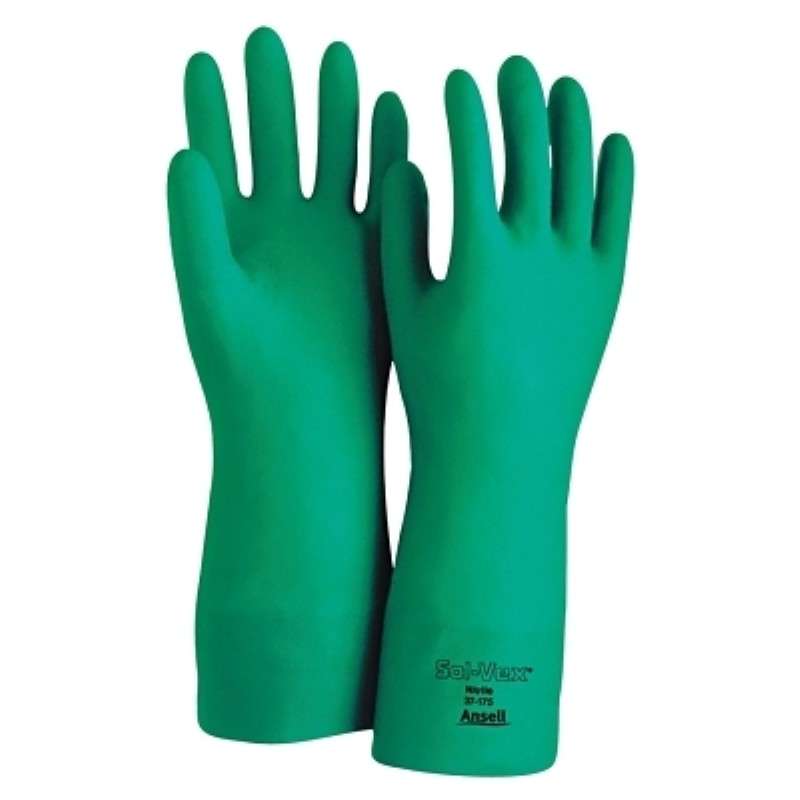 Gloves, 37-175, Nitrile, 17 mil, Sandpatch Grip, Gauntlet Cuff, Green, Large
