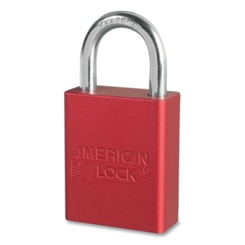 Safety Padlock, Anodized Aluminum, 1-1/2" Wide, 1" Tall Shackle, Red