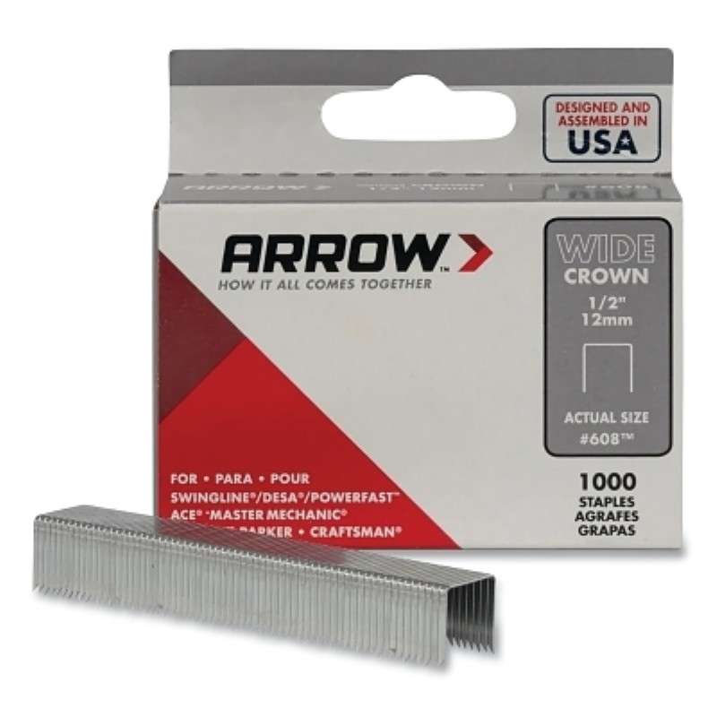 Staples, Wide Crown, Heavy-Duty, 1/2" x 1/2", 1000/Carton, 600 Series