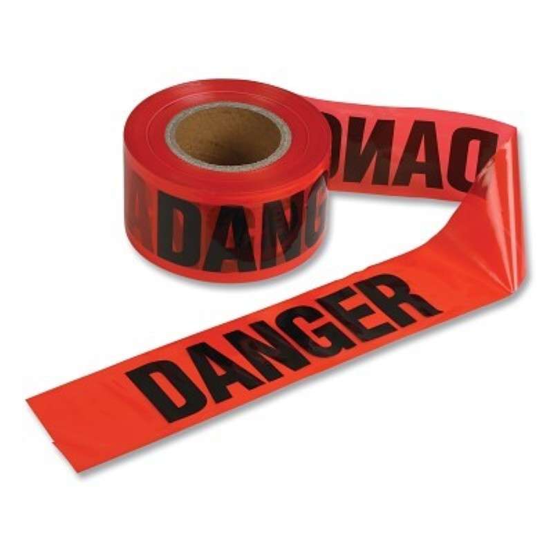 Barrier Tape, Economy, "Danger", Polyethylene, Red, 3" W x 1000ft L