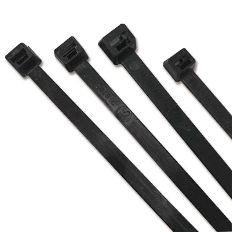 Cable Ties, UV Stabilized, 120 lb, Nylon 6/6, Black, 12" L, 100/Bag