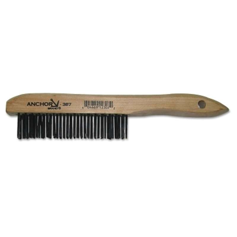 Brush, Hand Scratch, 4 x 16 Rows, Carbon Steel Bristles, Shoe Wood Handle