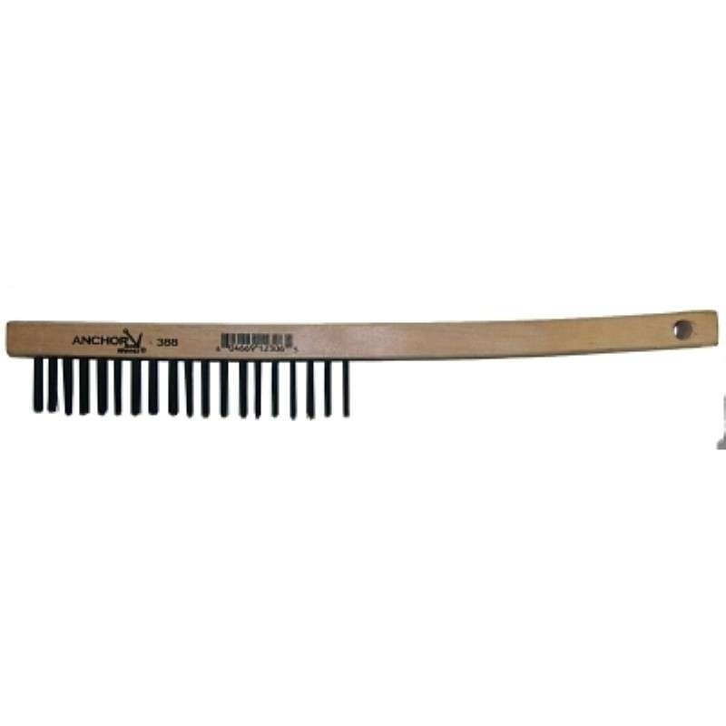 Brush, Hand Scratch, 3 x 19 Rows, Carbon Steel Bristles, Curved Wood Handle