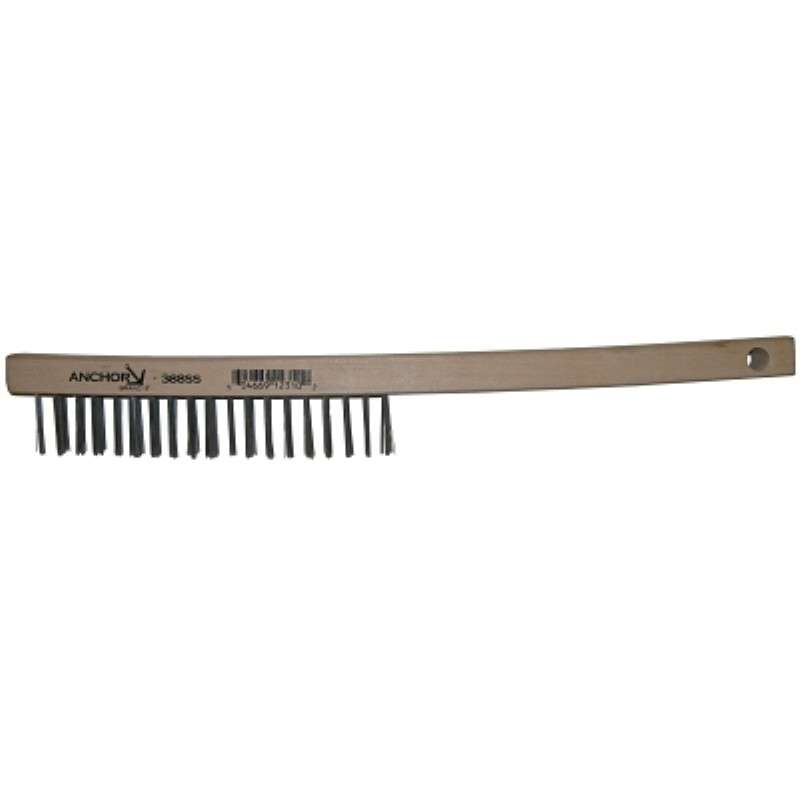 Brush, Hand Scratch, 3 x 19 Rows, Stainless Steel, Curved Wood Handle