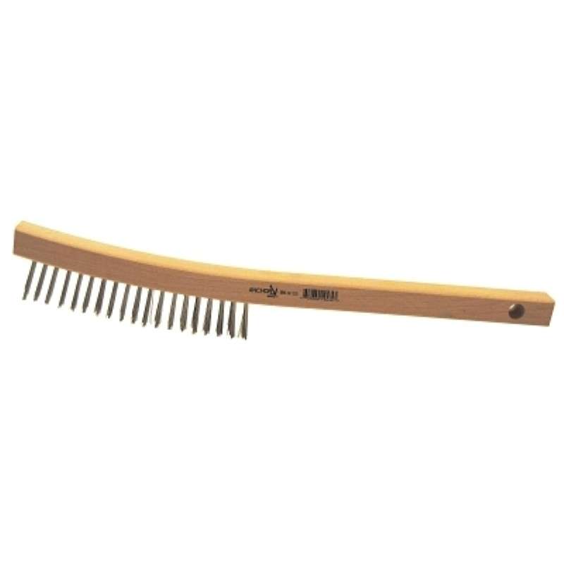 Brush, Hand Scratch, 3 x 19 Rows, Stainless Steel, Curved Wood Handle