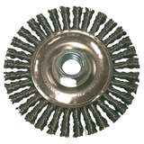 Wheel Brush, Stringer Bead, 4" Dia, 5/8" - 11 Arbor, 0.02", Stainless Steel redirect to product page