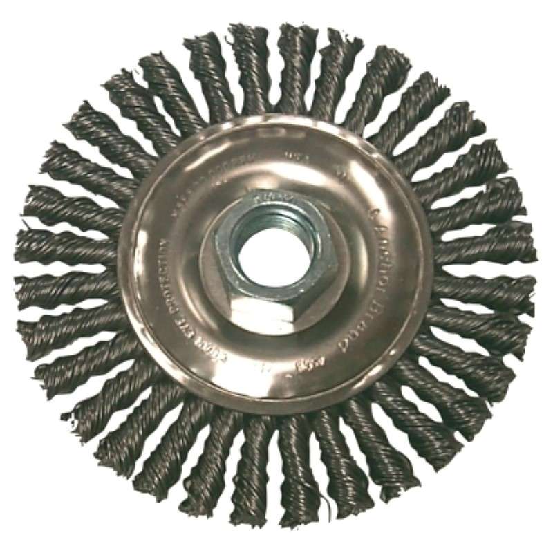 Wheel Brush, Stringer Bead, 4" Dia, 5/8" - 11 Arbor, 0.02", Stainless Steel
