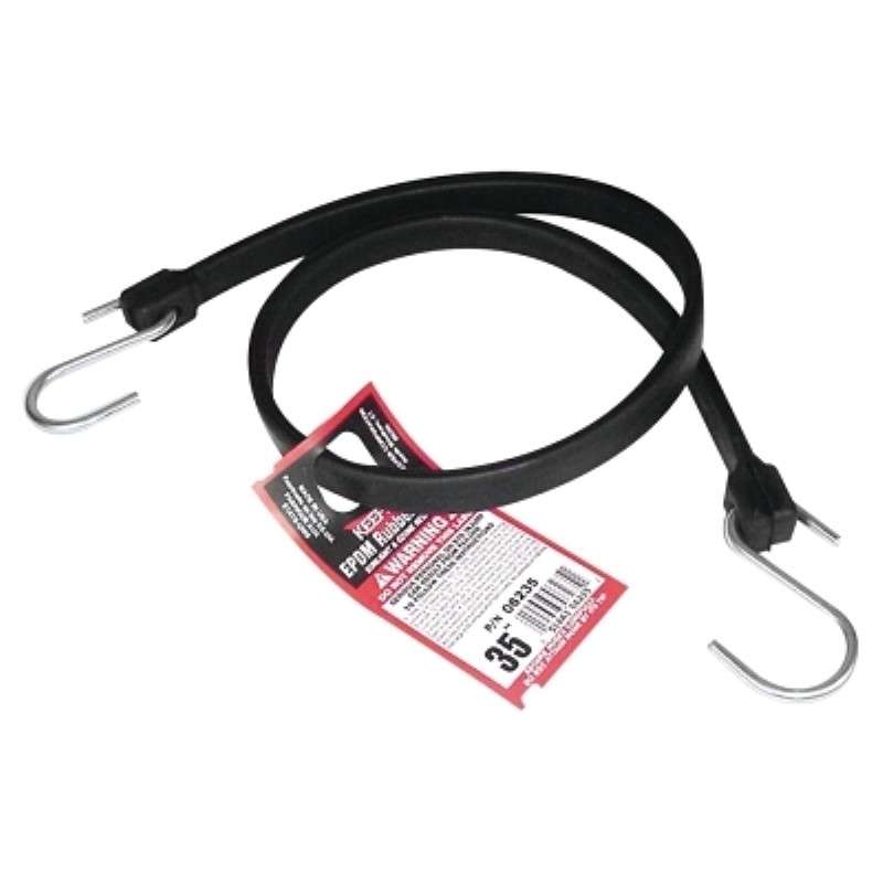 Rubber Strap, 24" OAL, EPDM, Zinc-plated Steel Hooks, Black