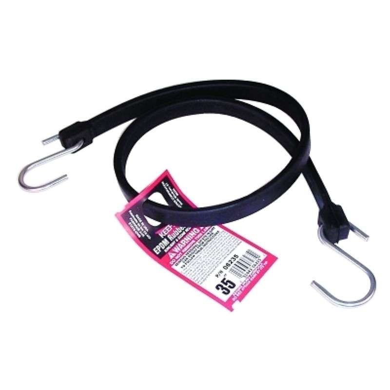Rubber Strap, 35" OAL, EPDM, Zinc-plated Steel Hooks, Black
