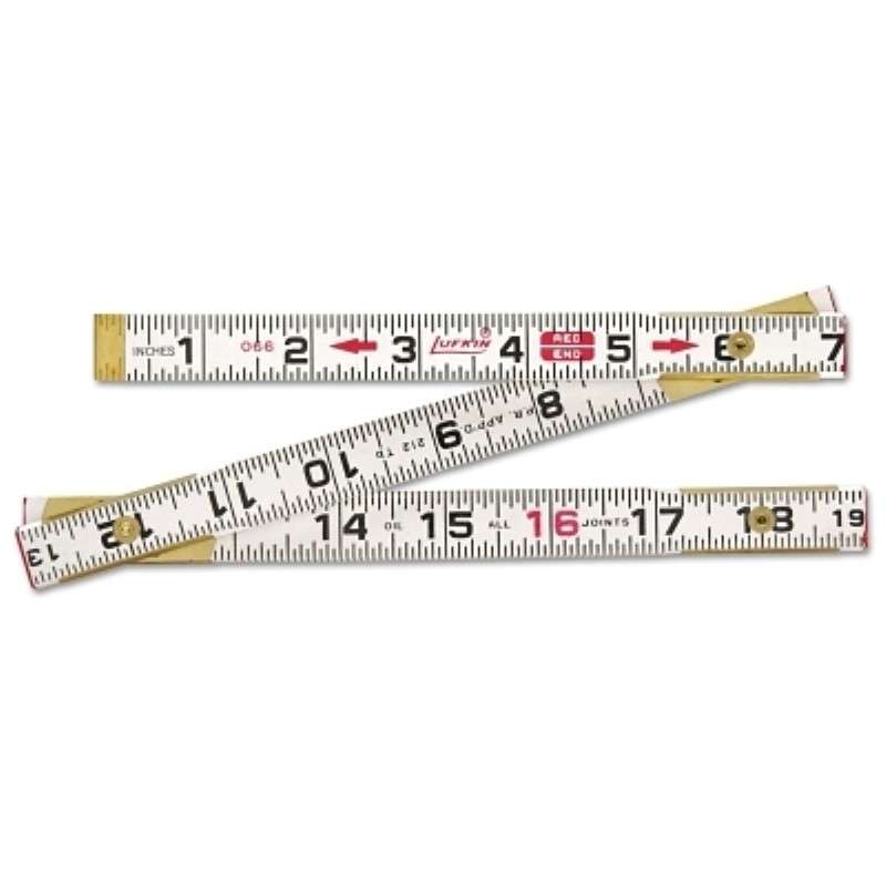 Ruler, Folding, Wood, Red End, White, SAE, 6' OAL