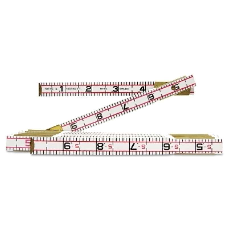 Ruler, Folding, Wood, 1/16th Graduation, White, SAE, 6' OAL