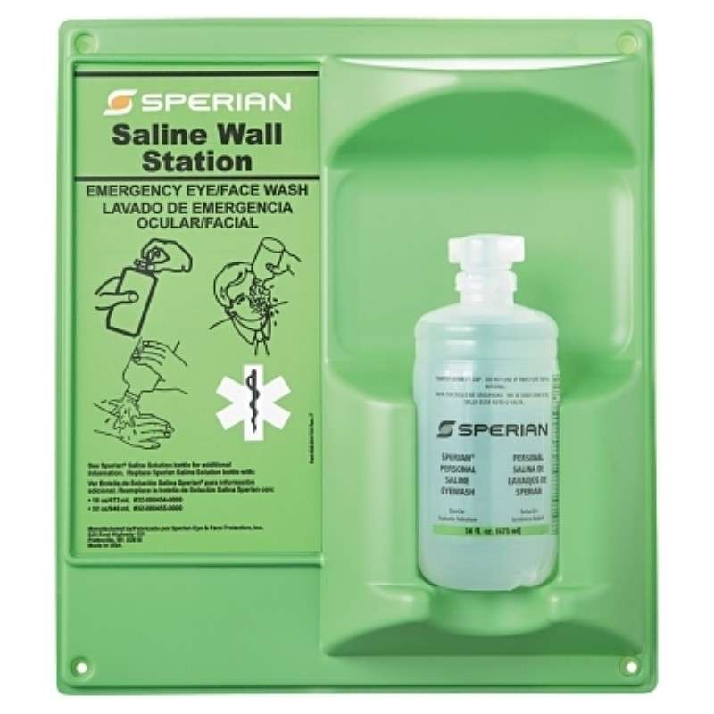 Eye Wash, Eyesaline, Sterile, Wall Station, Green/Clear, 16 oz, Single Bottle, 8/Case