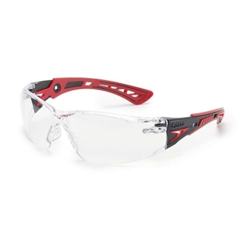 Safety Glasses, Clear Lens, Anti-Fog/Anti-Scratch, Red/Black Temples
