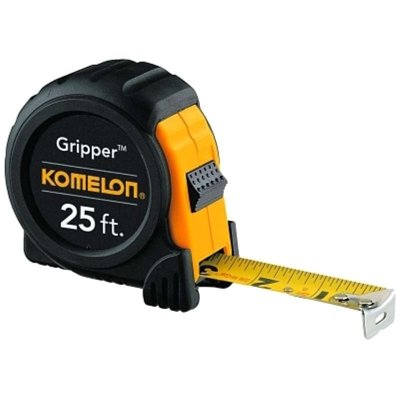 Tape Measure, 1" x 25', Acrylic Coated Steel Blade, Yellow Case, Black Rubber Jacket