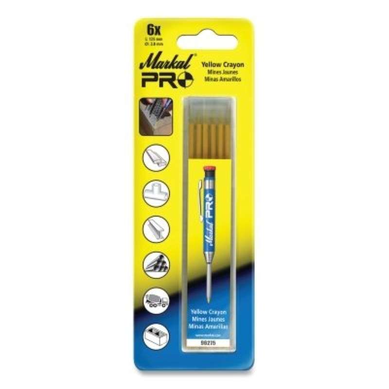 General Purpose Refills, Pro, For Markal Pro Holder, Yellow, Pack of 6