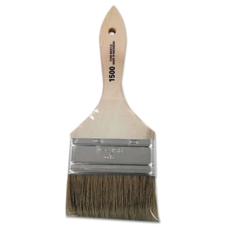Paint Brush, White Chinese Bristle, Flat Trim, Wood Handle, 3"W x 3/8" Thick