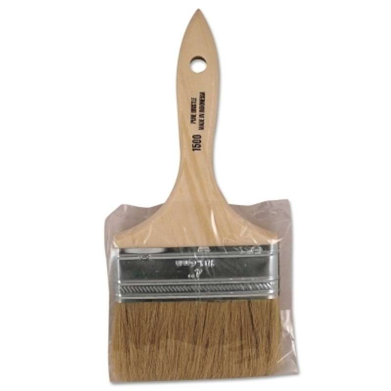 Paint Brush, White Chinese Bristle, Flat Trim, Wood Handle, 4"W x 5/8" Thick