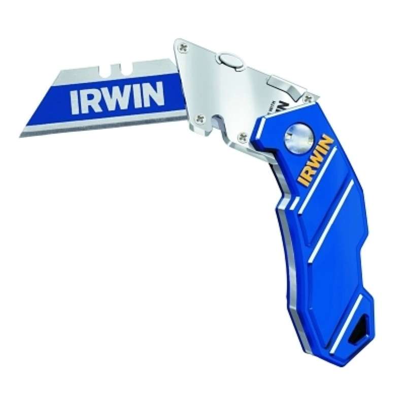 Utility Knife, Folding Lockback, 5.75" L, Stainless Steel/Aluminum, Blue