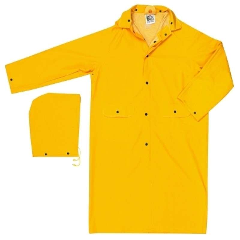 Rain Coat, Classic, Detachable Hood, 0.35 mm, PVC on Polyester, Yellow, Large