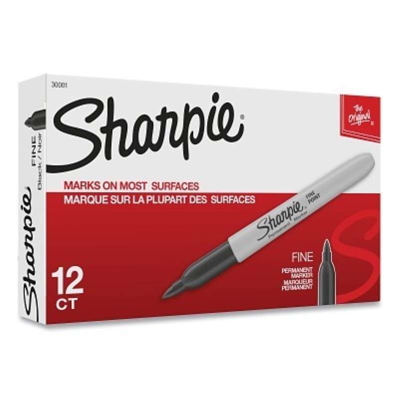 Fine Tip Permanent Marker, Black,12 Each per Box