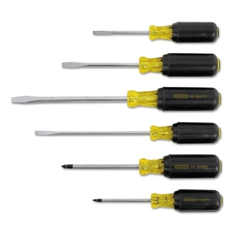 Screwdriver Set, Vinly Grip, Steel, Chrome Plated, Black & Yellow, 6/Pack