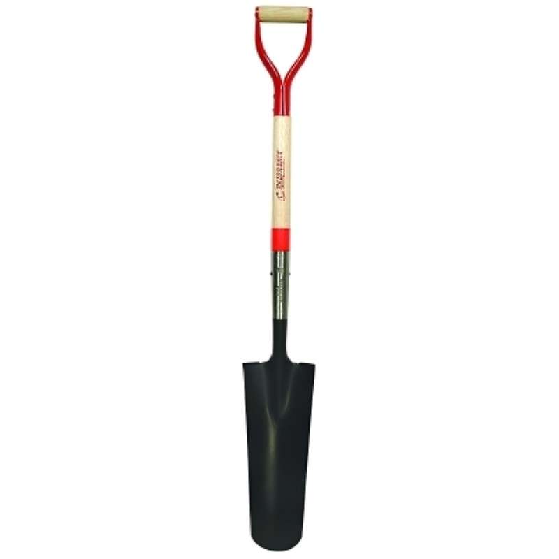 Drain Spade Shovels, 16x4.75", Closed-Back Forward Turned-Step Steel Blade