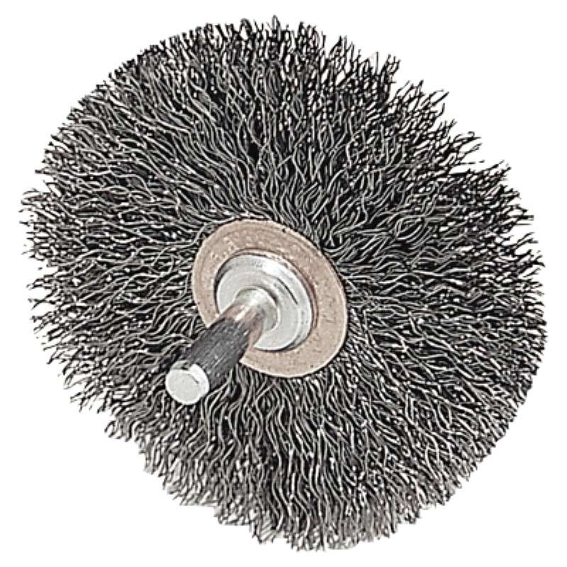 Circular Wheel Brush, Narrow Face, 0.014" Steel Fill, 1/4" Stem, 3" Diameter
