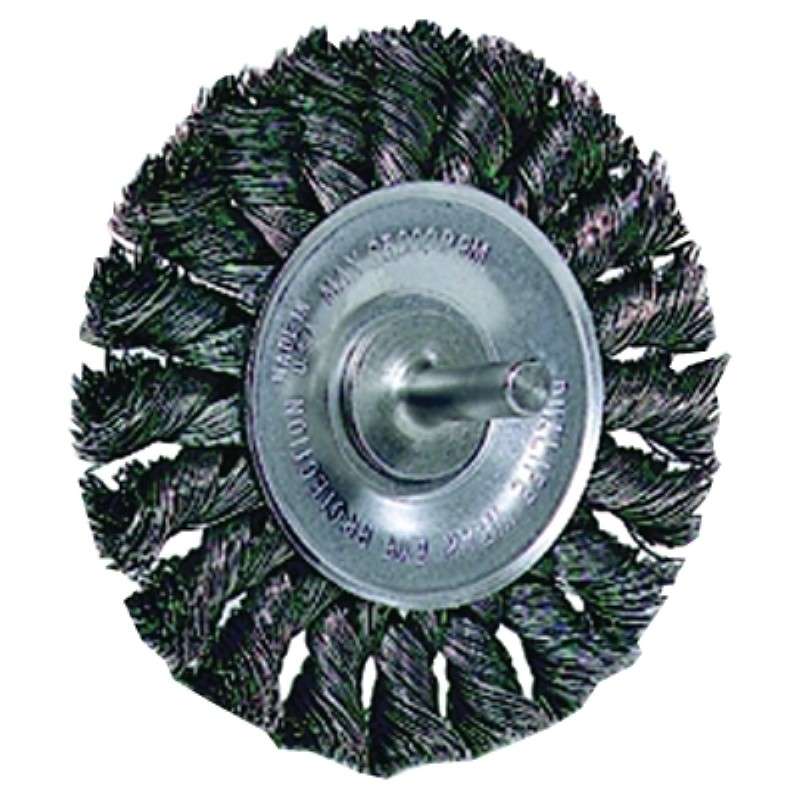 Circular Wheel Brush, Stem-Mounted, 0.014" Steel Fill, 1/4" Stem, 3-1/4" Diameter